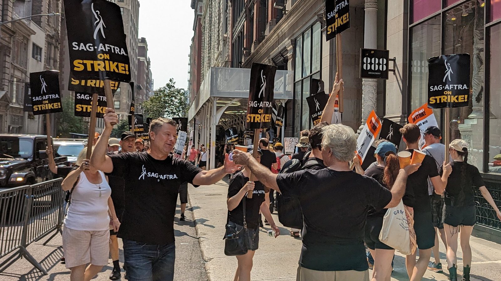 SAG-AFTRA members on a picket line during the 2023 strike