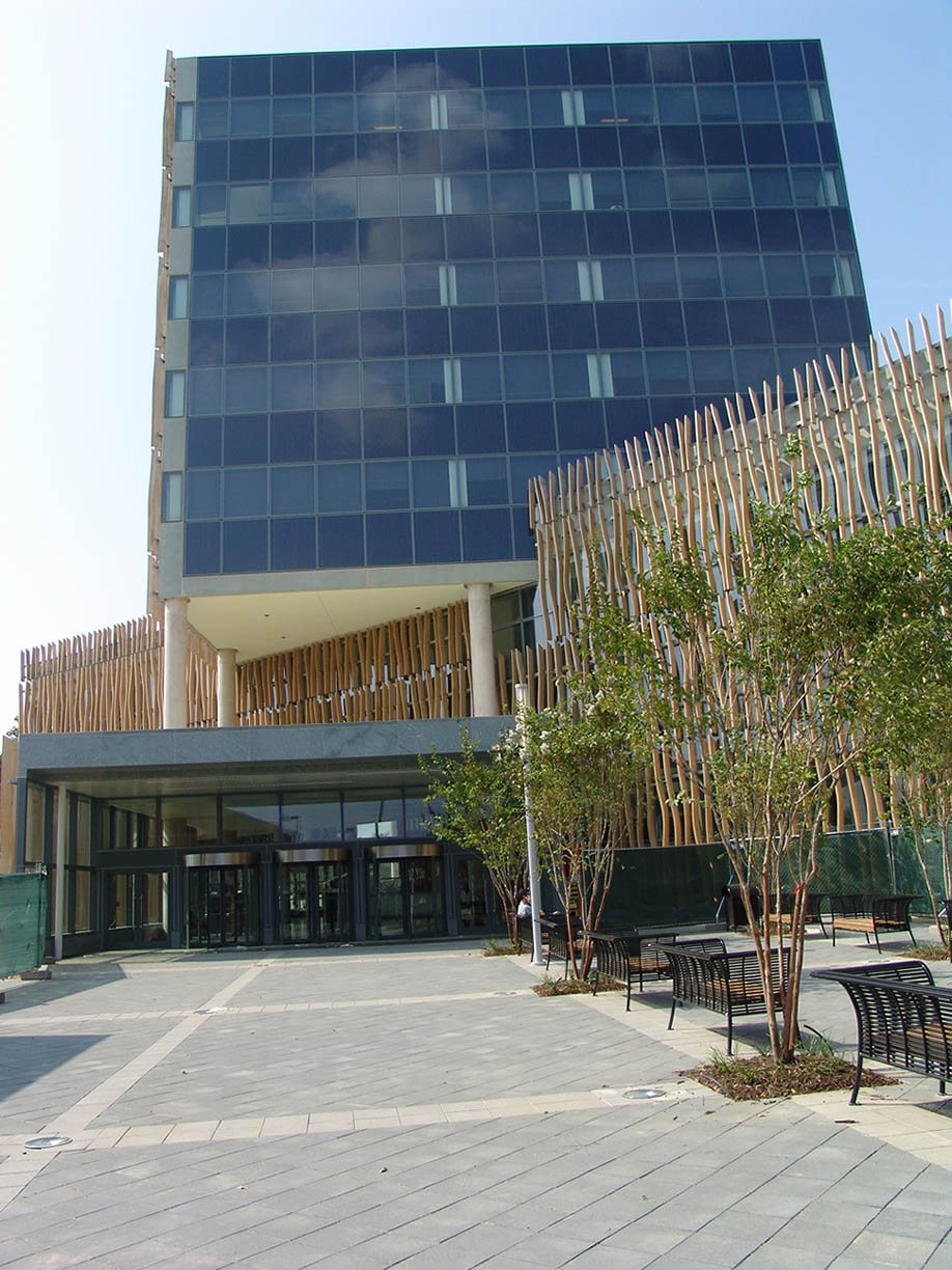 Front view of the U.S. Census Bureau headquarters building in Suitland, Maryland