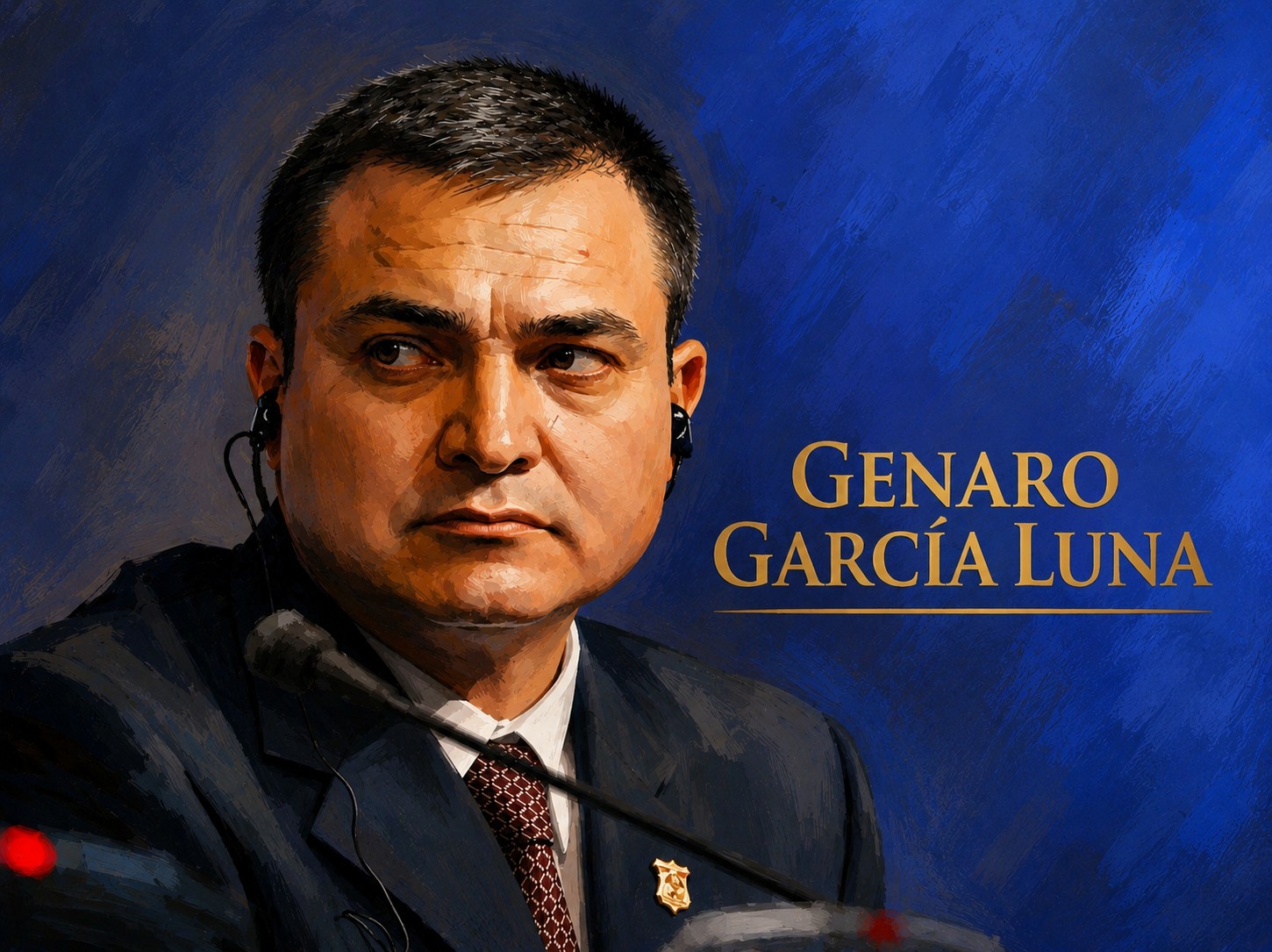 Editorial portrait illustration of Genaro Garcia Luna.