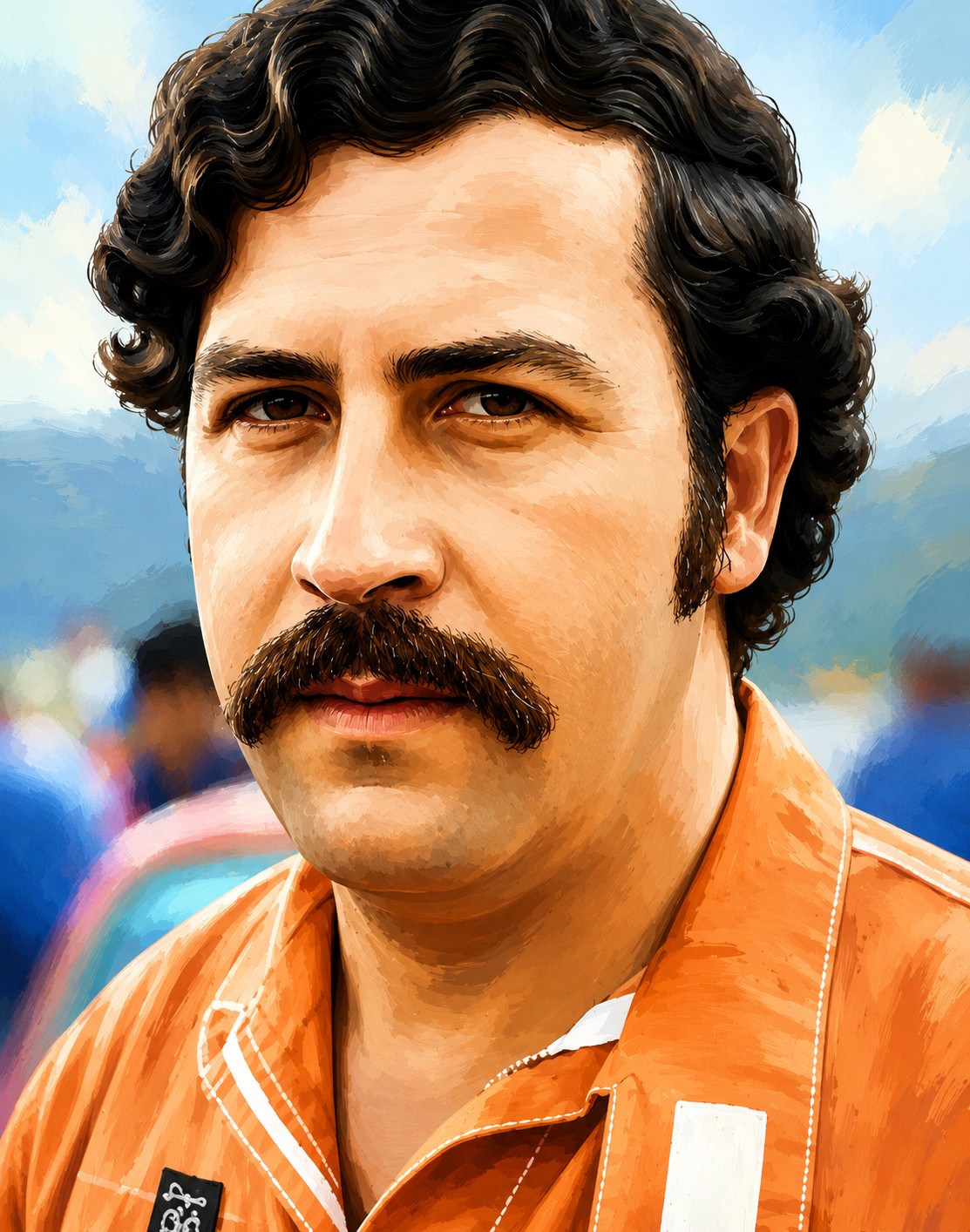 Editorial portrait illustration of Pablo Escobar.