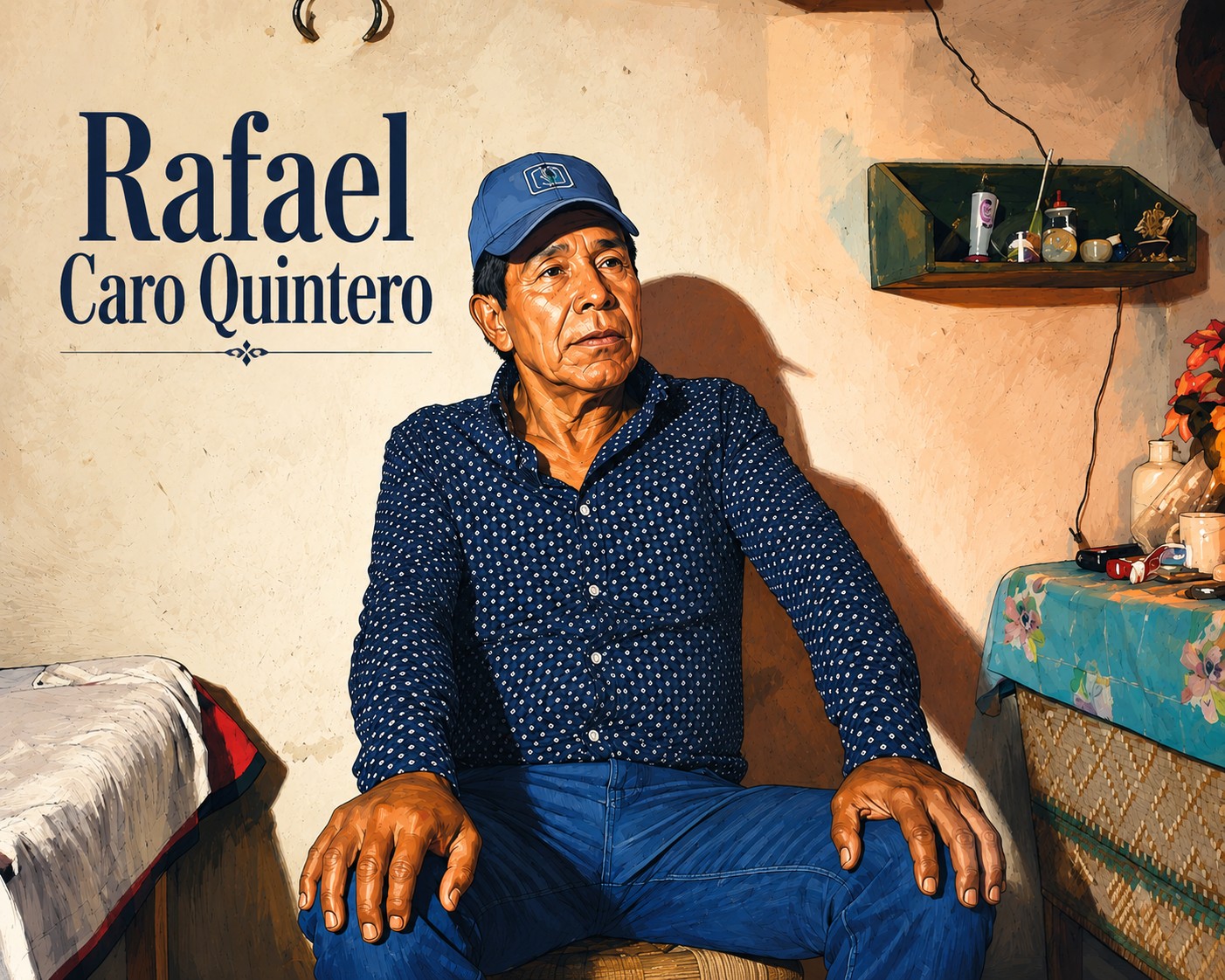 Editorial portrait illustration of Rafael Caro Quintero.